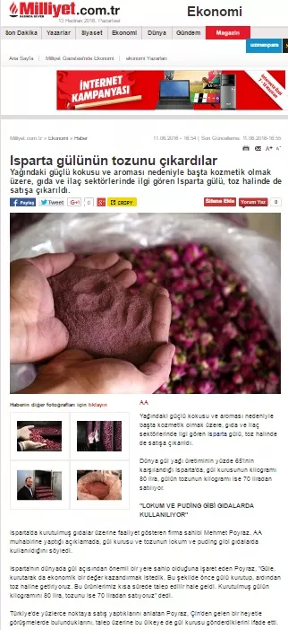 Άρθρο εφημερίδας Milliyet – Kurucum Food