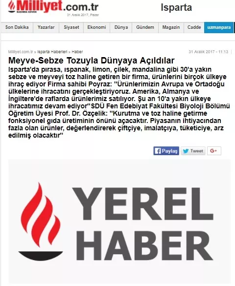 Milliyet news, page 1/3 – Kurucum Food