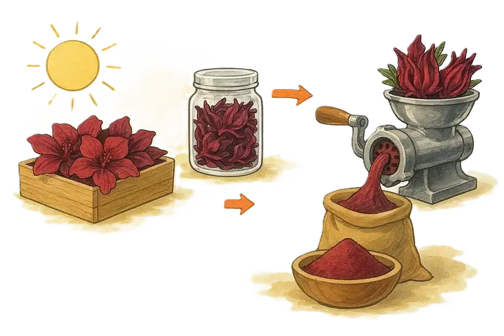 Hibiskus tozu nedir ve nasıl yapılır sorusuna cevap veren bir görsel