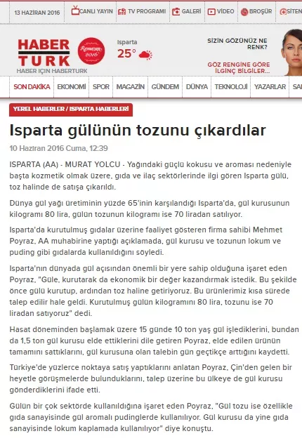 Habertürk Gazetesi haberi – Kurucum Gıda