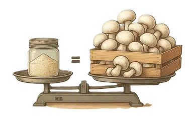 Иллюстрация: на весах банка сушеных шампиньонов равна ящику свежих грибов